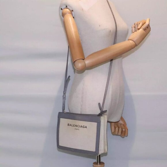 BALENCIAGA Shoulder Bag Canvas Gray Beige Silver - Picture 1 of 16